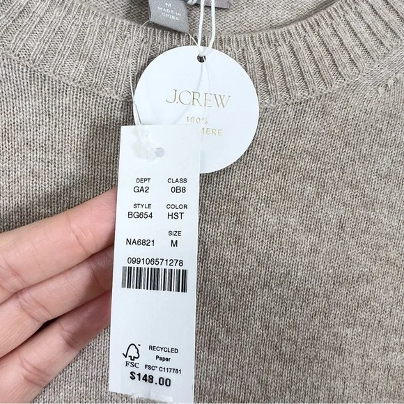 J. Crew Cashmere shrunken crewneck sweater Heather Stone Tan Size Medium NWT - Picture 7 of 10